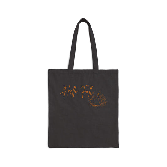 Hello Fall Canvas Tote Bag — Pumpkin Autumn Market Grocery Tote